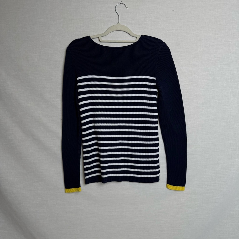 Lauren Ralph Lauren Navy Striped Cotton Sweater L | Nautical Stripe Knit - Picture 7 of 8